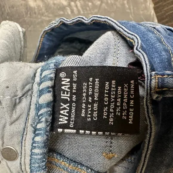 Wax Distressed Butt I Love You Skinny‎ Jeans Women's Size 26 Blue Denim - Picture 4 of 6